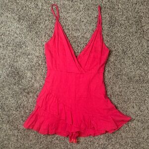 LATISTE BY AMY Women's Pink Ruffle Hem V Neck Spaghetti Strap Romper Size S